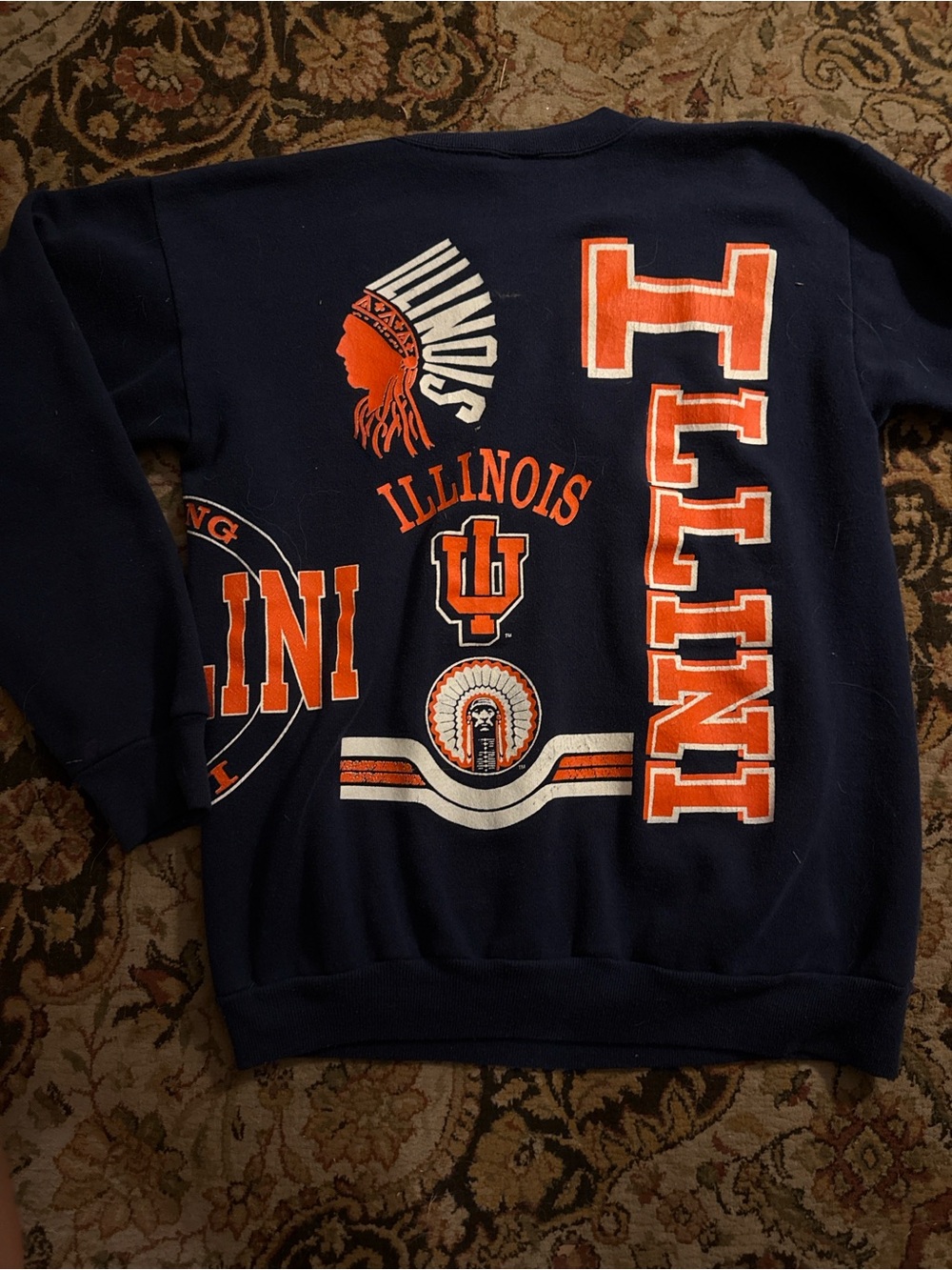 80s University of Illinois Navy & Orange Crewneck Sweatshirt - Illini - Picture 3 of 3